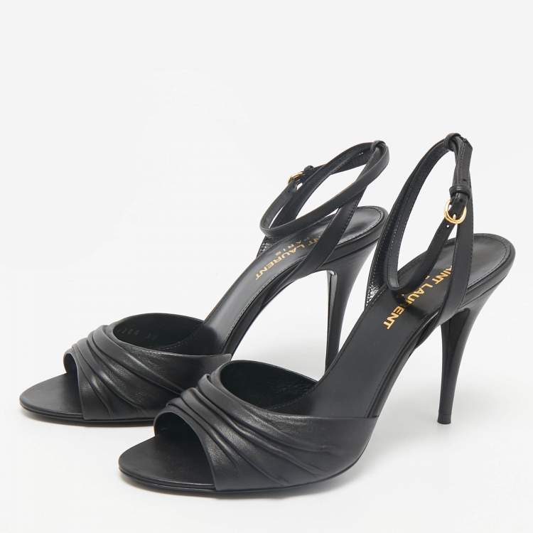 Pre Owned Saint Laurent Black Leather Indya Sandals Size 36