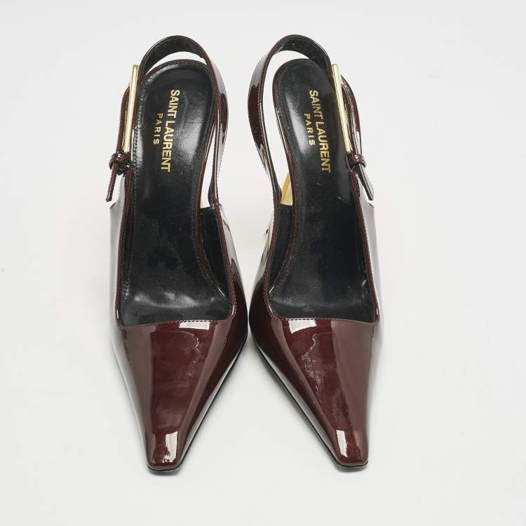 Pre Owned Saint Laurent Dark Burgundy Patent Leather Lee Slingback Pumps Size 39