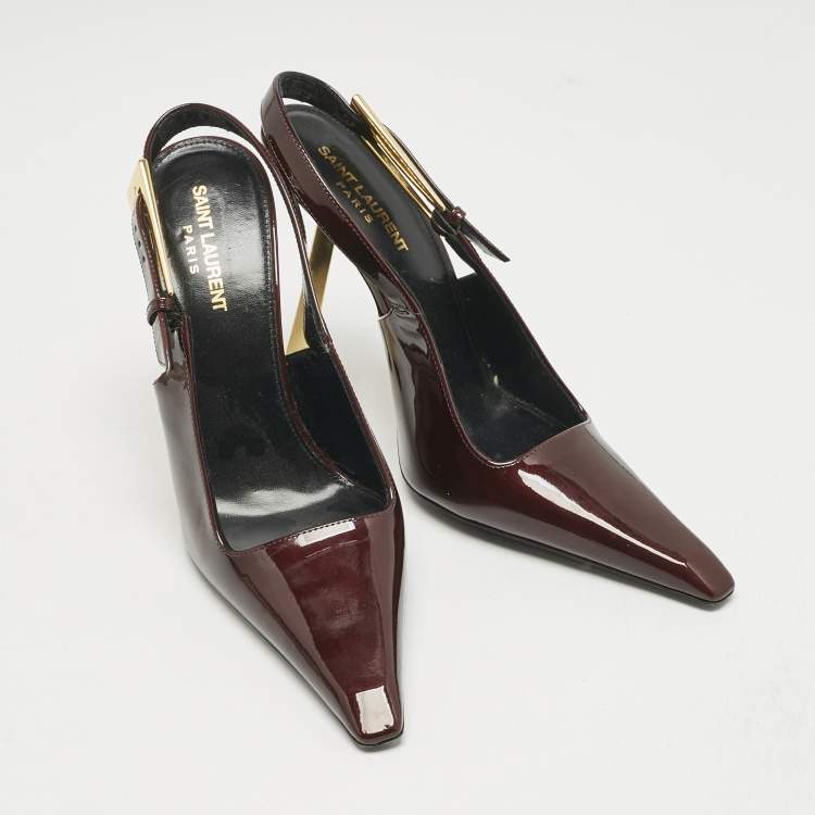 Pre Owned Saint Laurent Dark Burgundy Patent Leather Lee Slingback Pumps Size 39