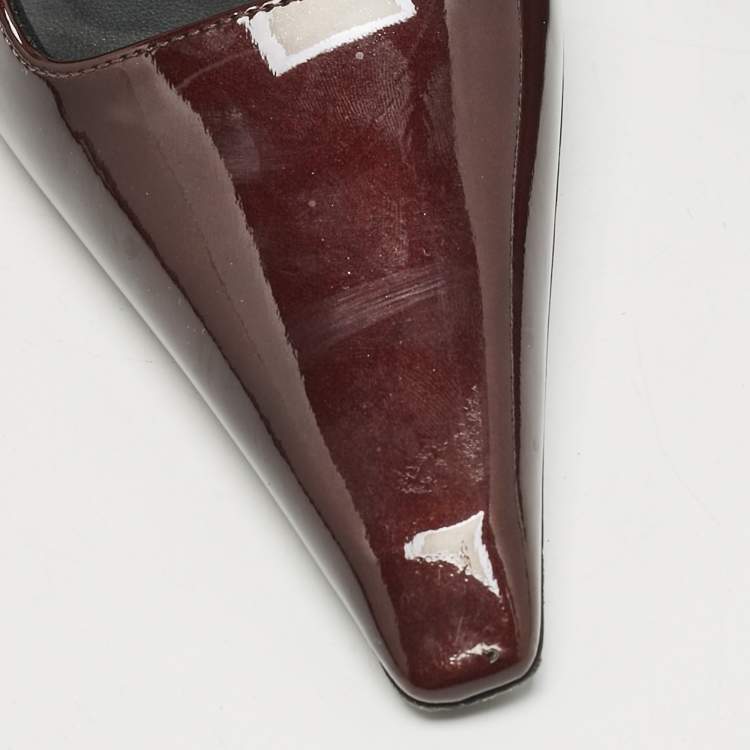 Pre Owned Saint Laurent Dark Burgundy Patent Leather Lee Slingback Pumps Size 39
