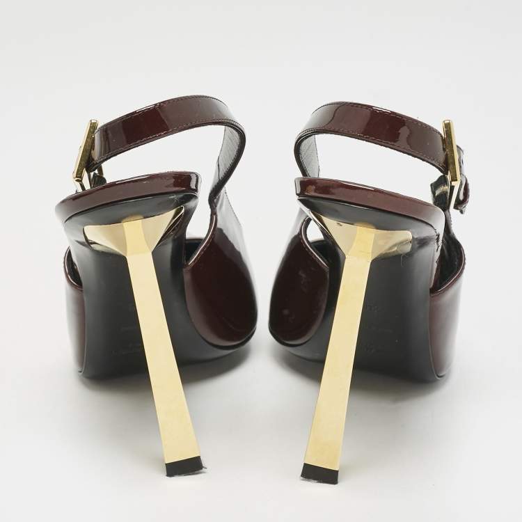 Pre Owned Saint Laurent Dark Burgundy Patent Leather Lee Slingback Pumps Size 39