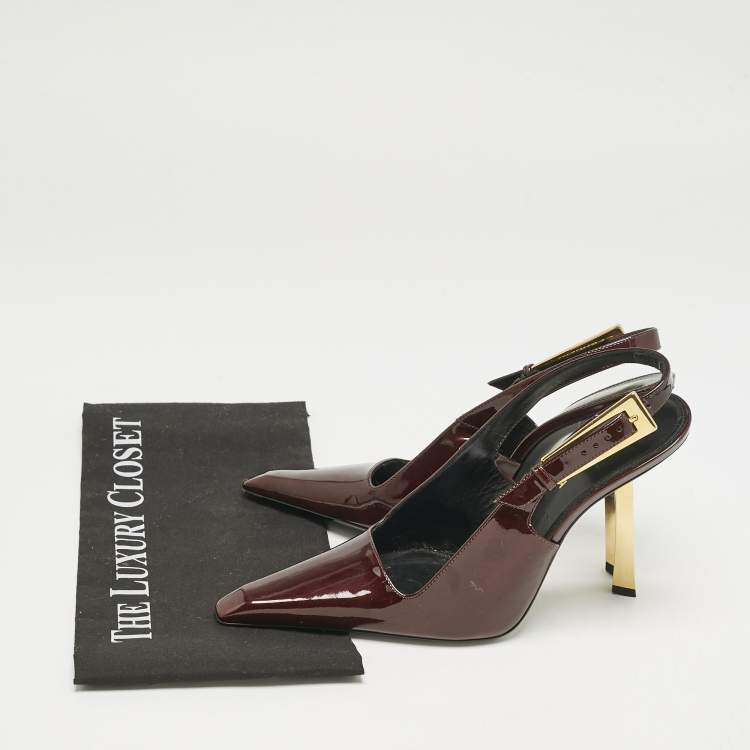 Pre Owned Saint Laurent Dark Burgundy Patent Leather Lee Slingback Pumps Size 39
