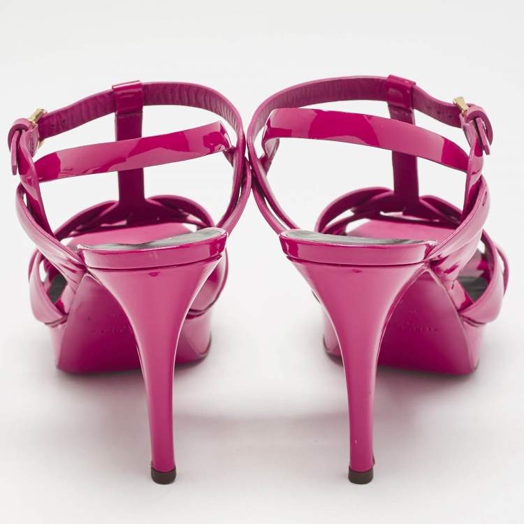 Pre Owned Saint Laurent Dark Pink Patent Leather Tribute Platform Sandals Size 39