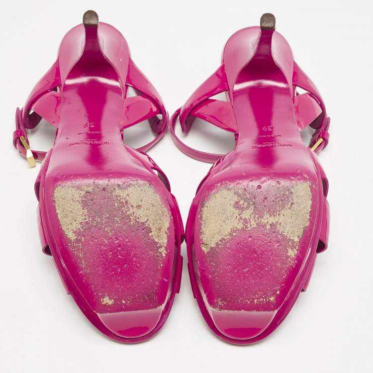 Pre Owned Saint Laurent Dark Pink Patent Leather Tribute Platform Sandals Size 39