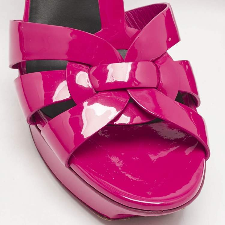 Pre Owned Saint Laurent Dark Pink Patent Leather Tribute Platform Sandals Size 39