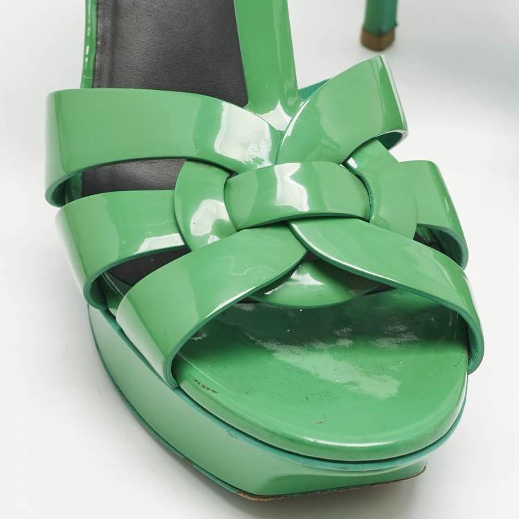 Pre Owned Saint Laurent Green Patent Leather Tribute Platform Sandals Size 39