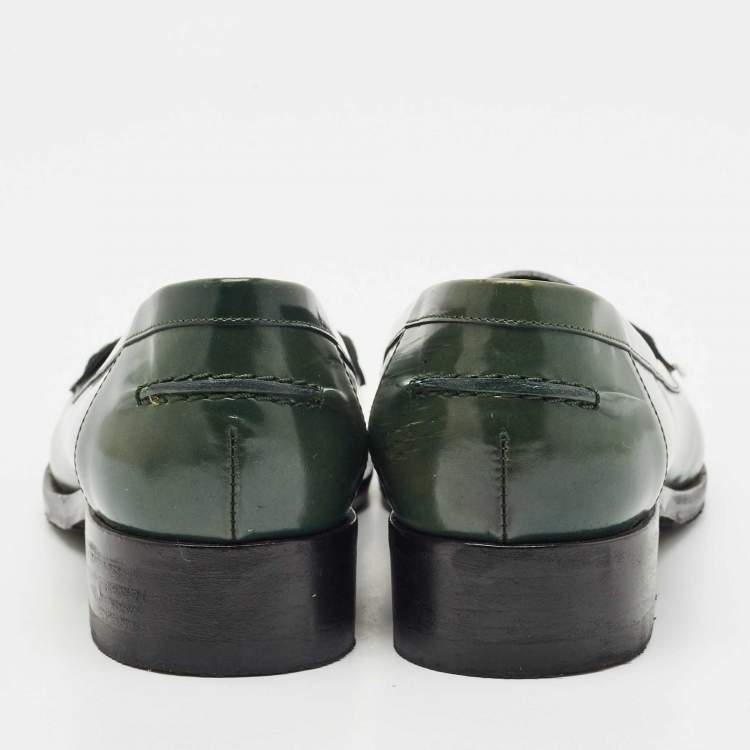 Pre Owned Saint Laurent Green Leather Penny Loafers Size 37