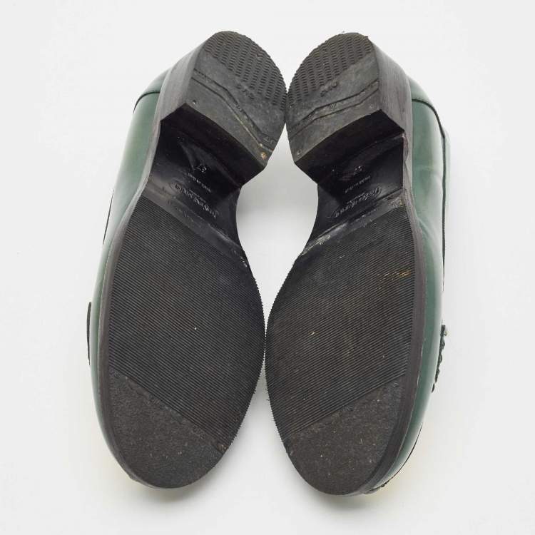 Pre Owned Saint Laurent Green Leather Penny Loafers Size 37