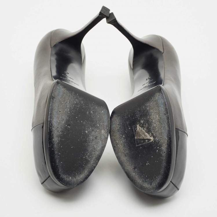 Pre Owned Saint Laurent  Black/Grey Leather And Patent Tribtoo Platform Pumps Size 41