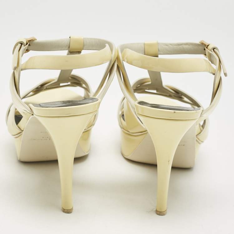 Pre Owned Saint Laurent Cream Patent Leather Tribute Sandals Size 39