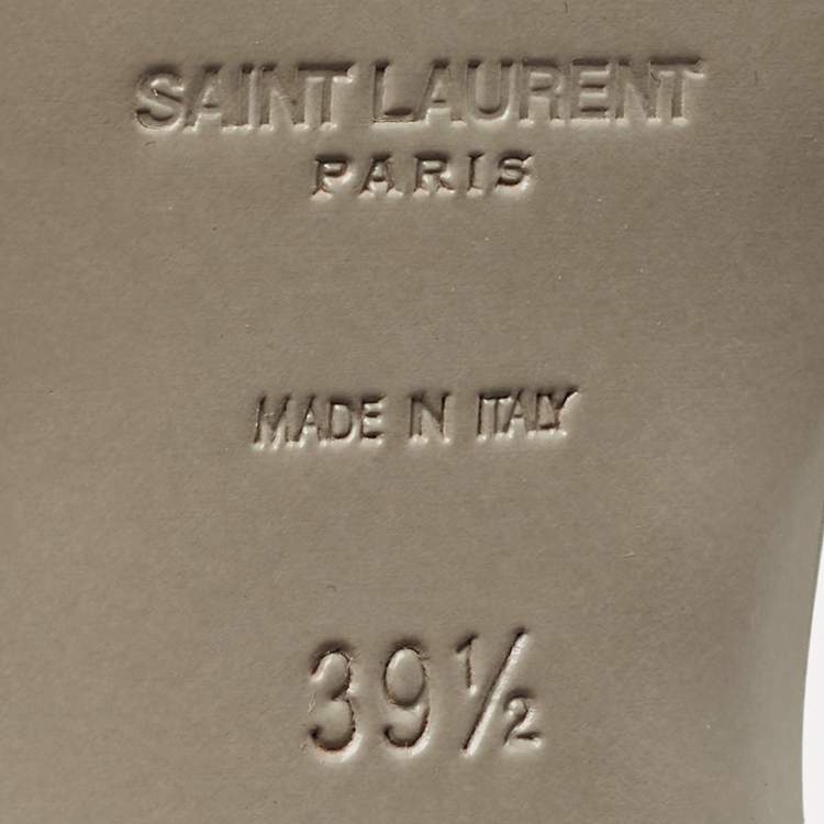 Pre Owned Saint Laurent Light Grey Leather Tribute Ankle Strap Sandals Size 39.5