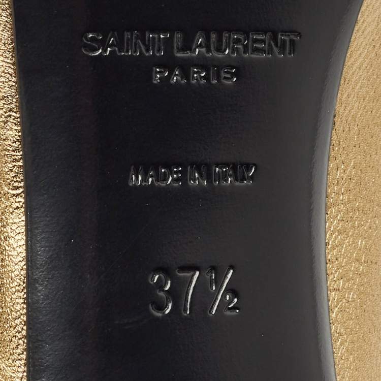 Pre Owned Saint Laurent Gold Leather Peep Toe Pumps Size 37.5