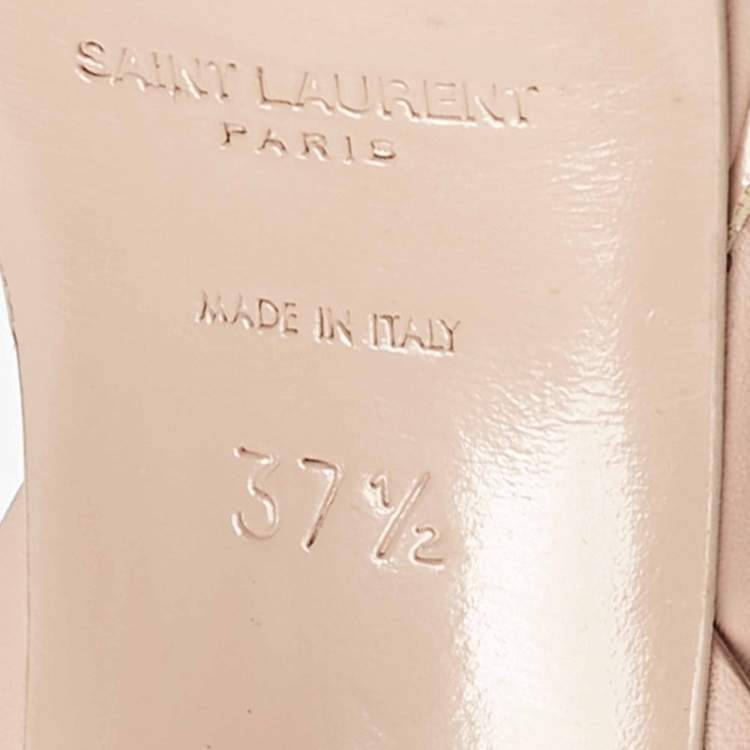 Pre Owned Saint Laurent Light Pink Leather Tribute Ankle Strap Sandals Size 37.5