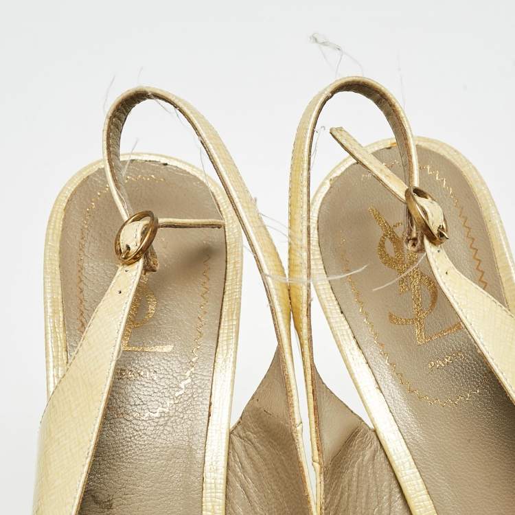 Pre Owned Saint Laurent Cream Leather Tribtoo Slingback Pumps Size 38.5