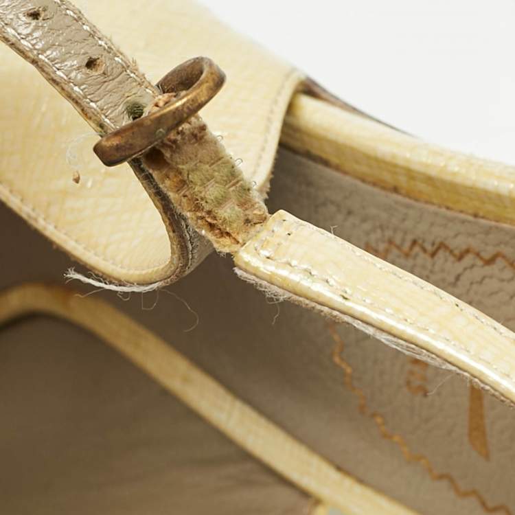 Pre Owned Saint Laurent Cream Leather Tribtoo Slingback Pumps Size 38.5