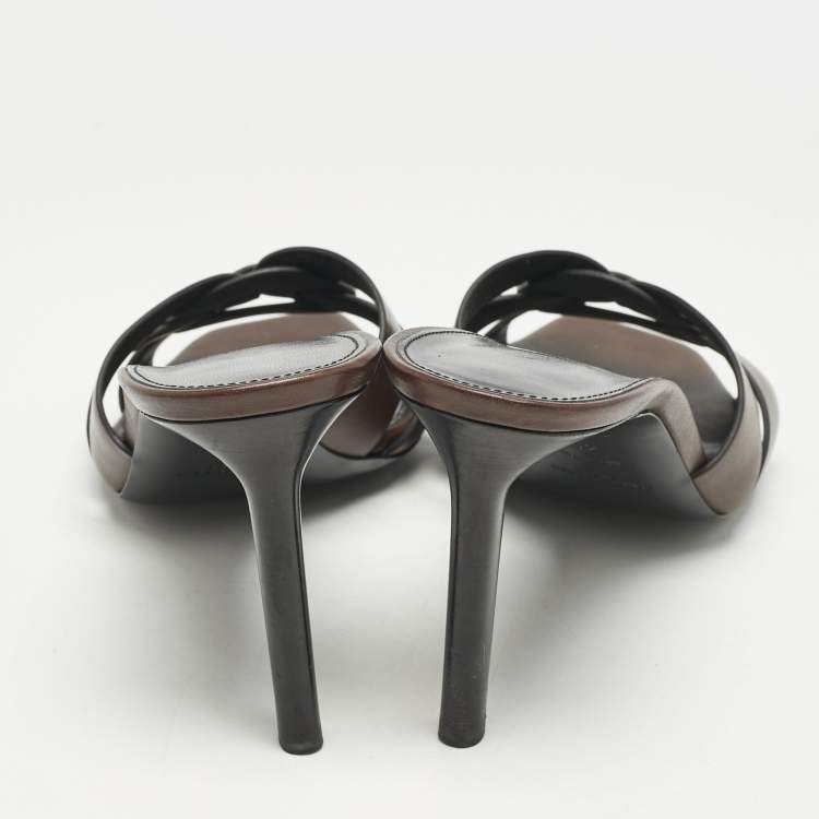 Pre Owned Saint Laurent Dark Brown Tribute Slide Sandals Size 40