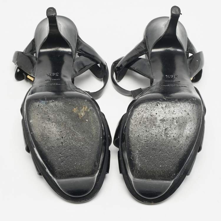 Pre Owned Saint Laurent Black Patent Leather Tribute Platform Sandals Size 36.5