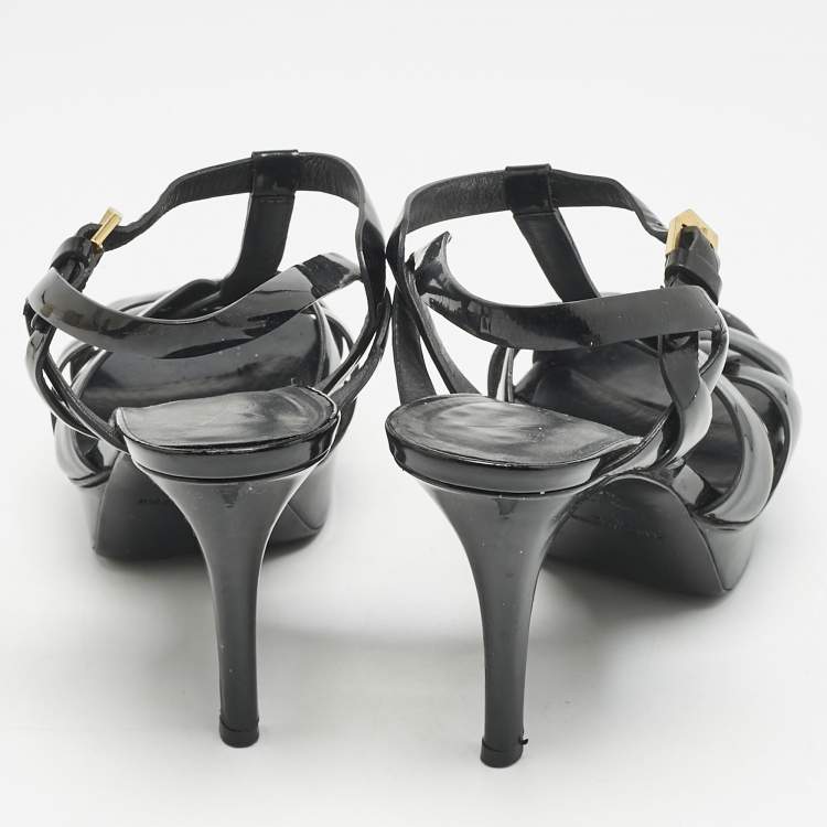 Pre Owned Saint Laurent Black Patent Leather Tribute Platform Sandals Size 36.5
