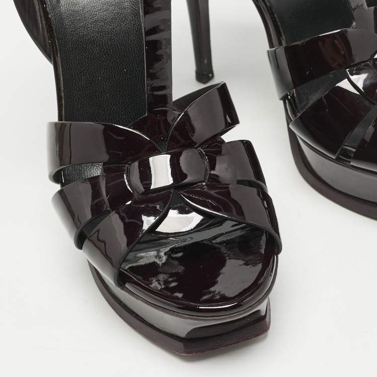 Pre Owned Saint Laurent Burgundy Patent Leather Tribute Sandals Size 39