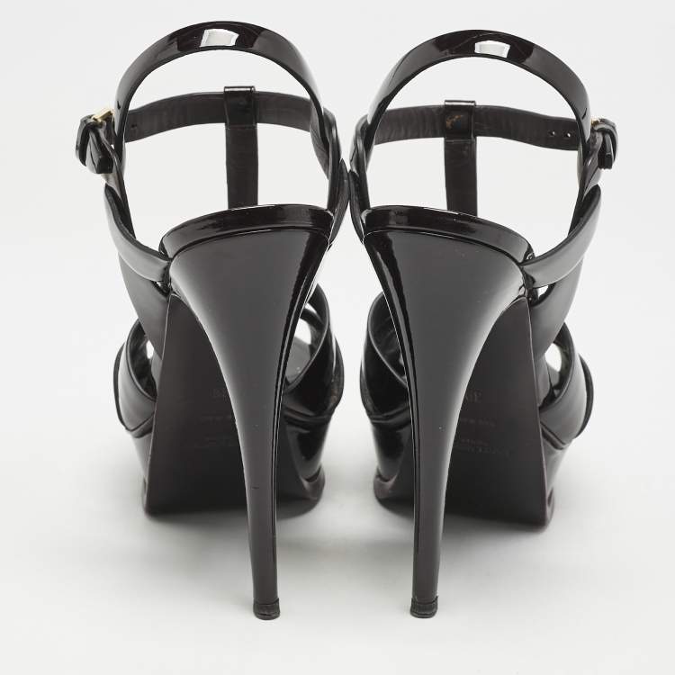 Pre Owned Saint Laurent Burgundy Patent Leather Tribute Sandals Size 39