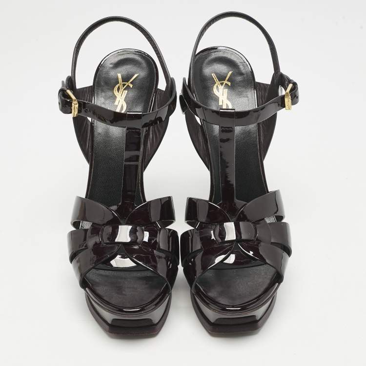 Pre Owned Saint Laurent Burgundy Patent Leather Tribute Sandals Size 39