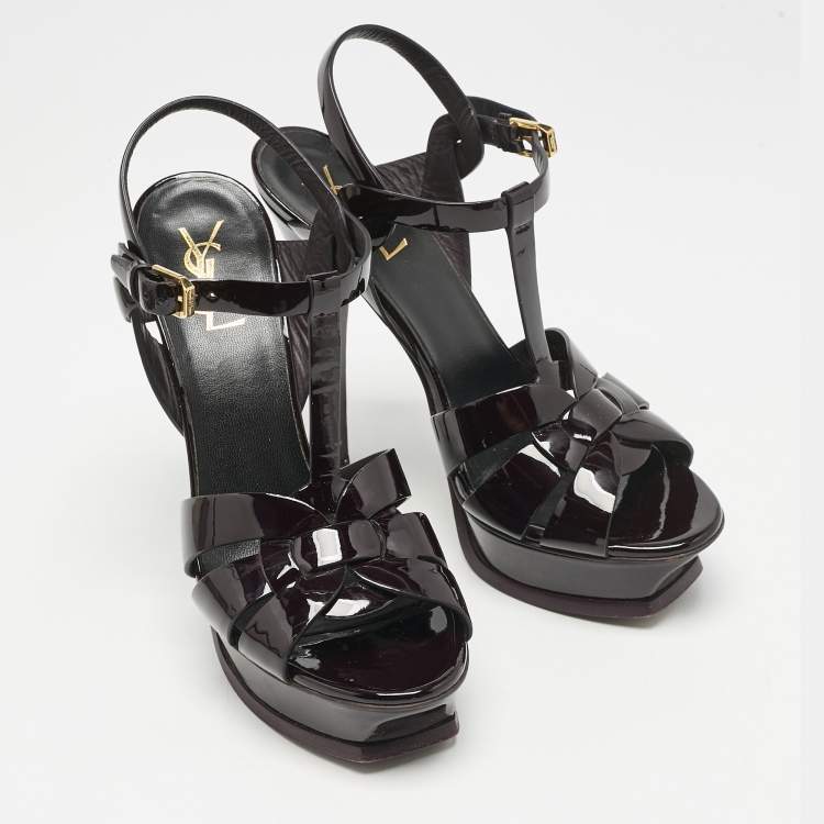 Pre Owned Saint Laurent Burgundy Patent Leather Tribute Sandals Size 39
