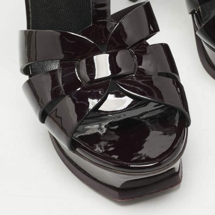 Pre Owned Saint Laurent Burgundy Patent Leather Tribute Sandals Size 39