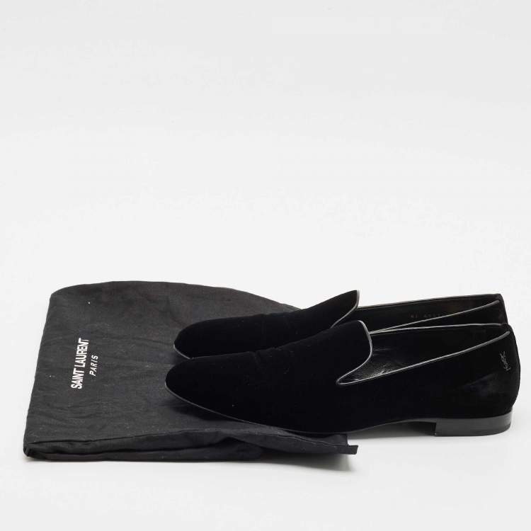 Pre Owned Saint Laurent Black Velvet Smoking Slippers Size 42