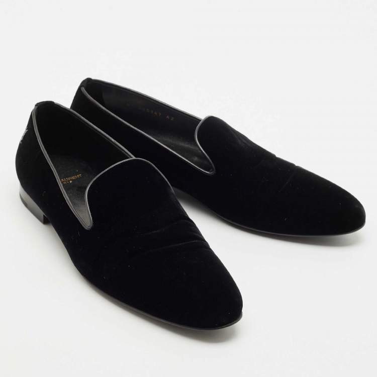 Pre Owned Saint Laurent Black Velvet Smoking Slippers Size 42