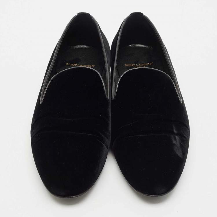 Pre Owned Saint Laurent Black Velvet Smoking Slippers Size 42