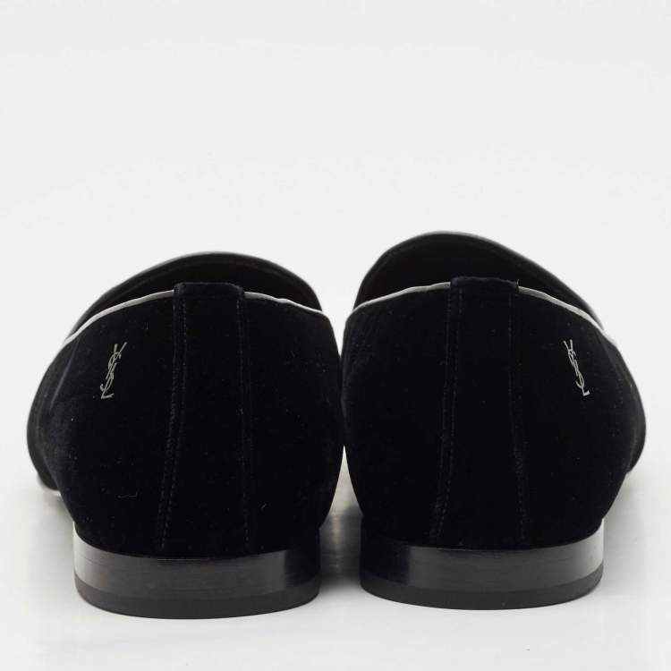 Pre Owned Saint Laurent Black Velvet Smoking Slippers Size 42