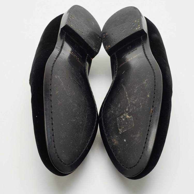 Pre Owned Saint Laurent Black Velvet Smoking Slippers Size 42