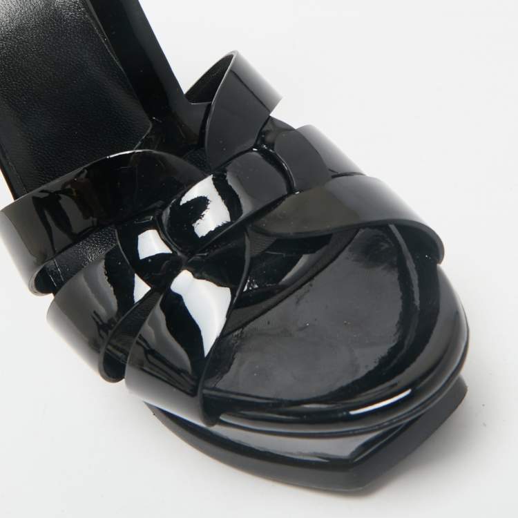 Pre Owned Saint Laurent Black Patent Leather Tribute Platform Sandals Size 38.5