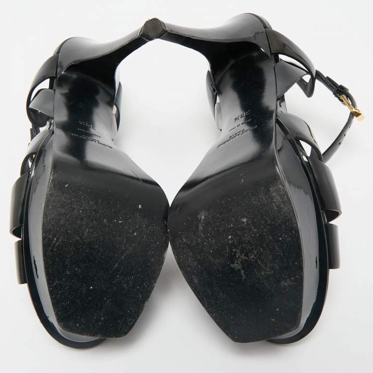 Pre Owned Saint Laurent Black Patent Leather Tribute Platform Sandals Size 38.5