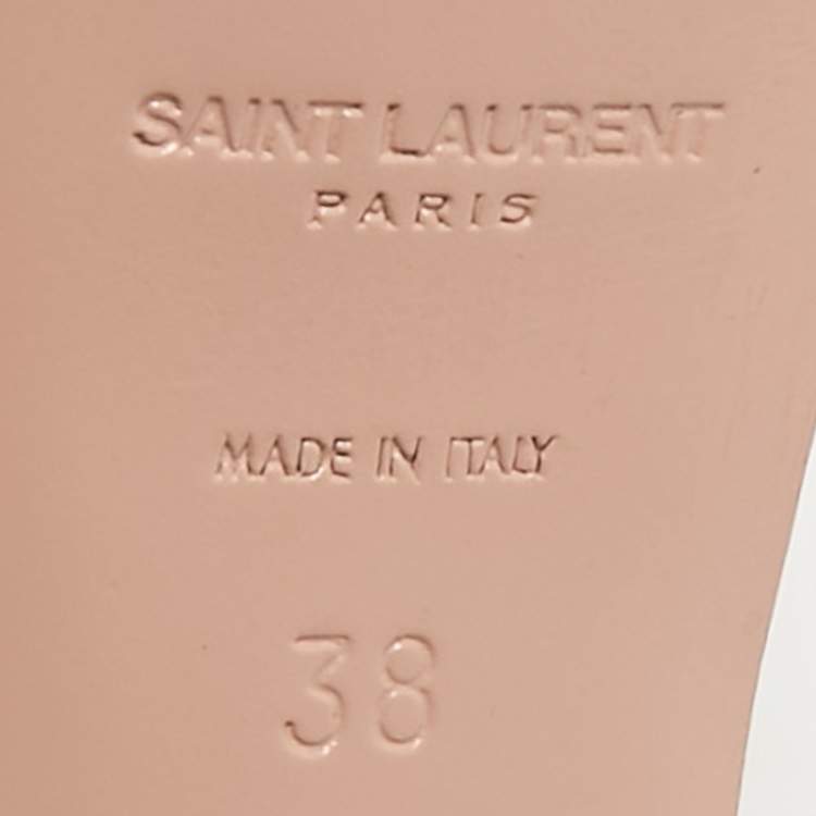 Pre Owned Saint Laurent Beige Patent Leather Tribute Ankle Strap Sandals Size 38