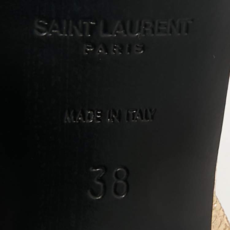 مملوكة مسبقًا Saint Laurent Gold Lizard Embossed Leather Tribute Ankle Strap Sandals Size 38