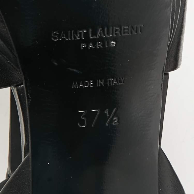 Pre Owned Saint Laurent Black Leather Tribute Platform Sandals Size 37.5