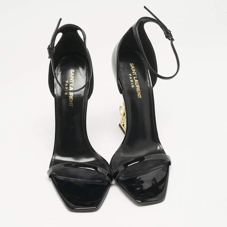 Pre Owned Saint Laurent Black Patent Leather Opyum Sandals Size 40