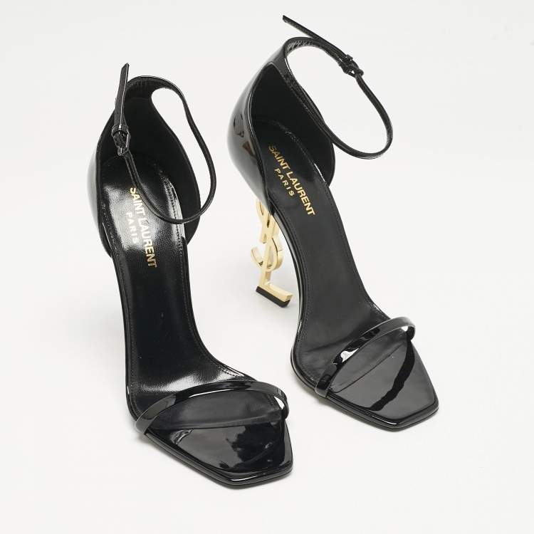 Pre Owned Saint Laurent Black Patent Leather Opyum Sandals Size 40