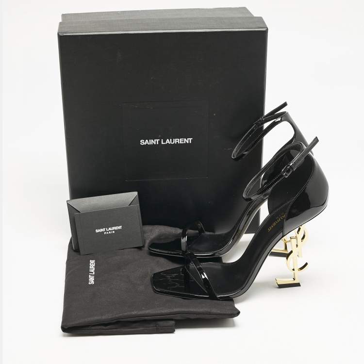 Pre Owned Saint Laurent Black Patent Leather Opyum Sandals Size 40