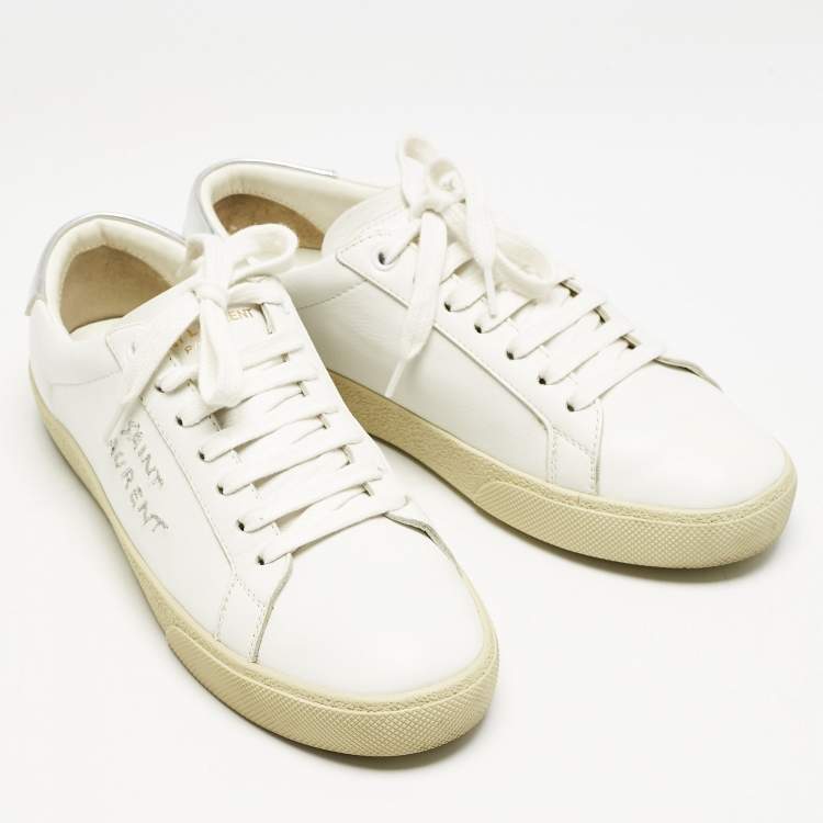 Pre Owned Saint Laurent White Leather Court Classic SL/06 Sneakers Size 38.5