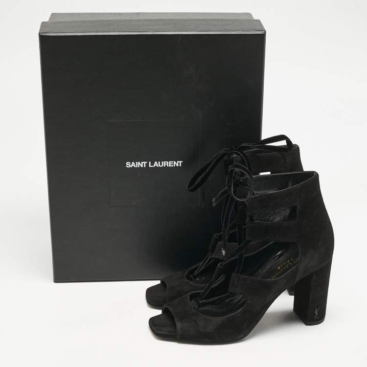 Pre Owned Saint Laurent Black Suede and Velvet Loulou Sandals Size 37