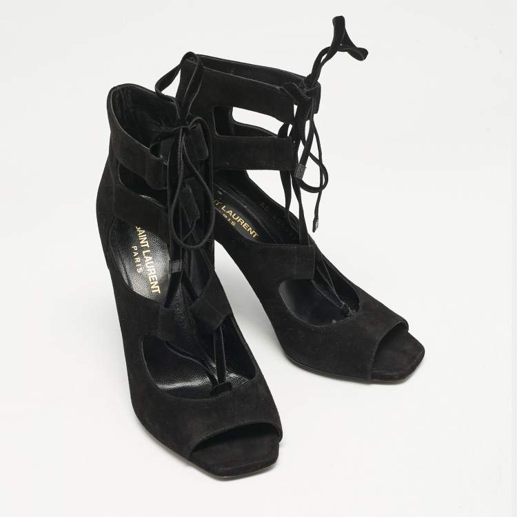 Pre Owned Saint Laurent Black Suede and Velvet Loulou Sandals Size 37