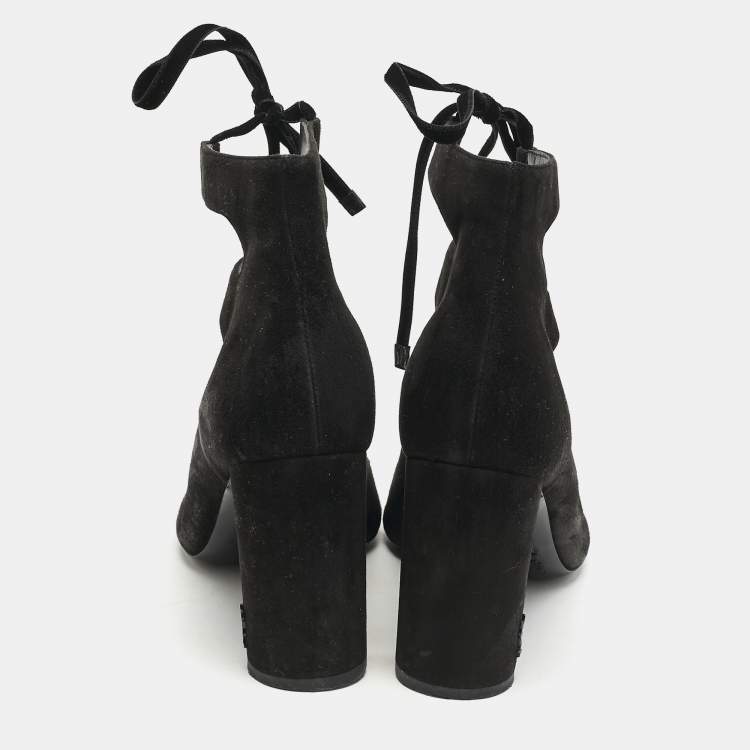 Pre Owned Saint Laurent Black Suede and Velvet Loulou Sandals Size 37