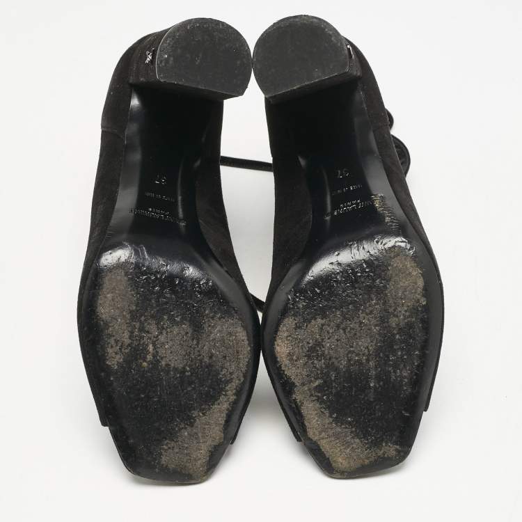 Pre Owned Saint Laurent Black Suede and Velvet Loulou Sandals Size 37