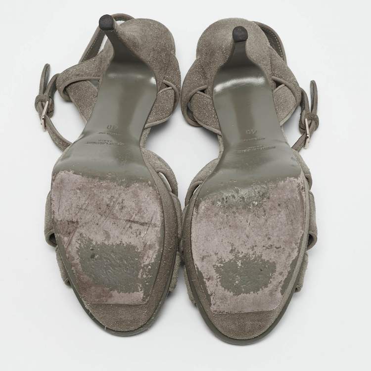 Pre Owned Saint Laurent Grey Suede Tribute Ankle Strap Sandals Size 40