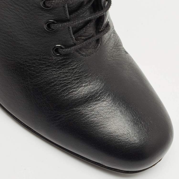 Pre Owned Saint Laurent  Black Leather Ankle Length Boots Size 36