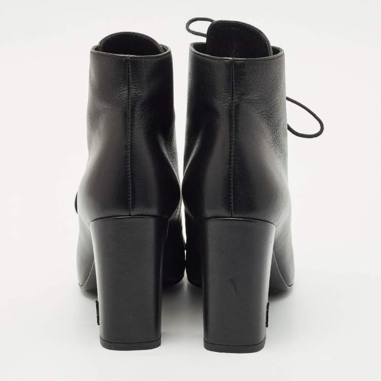 Pre Owned Saint Laurent  Black Leather Ankle Length Boots Size 36