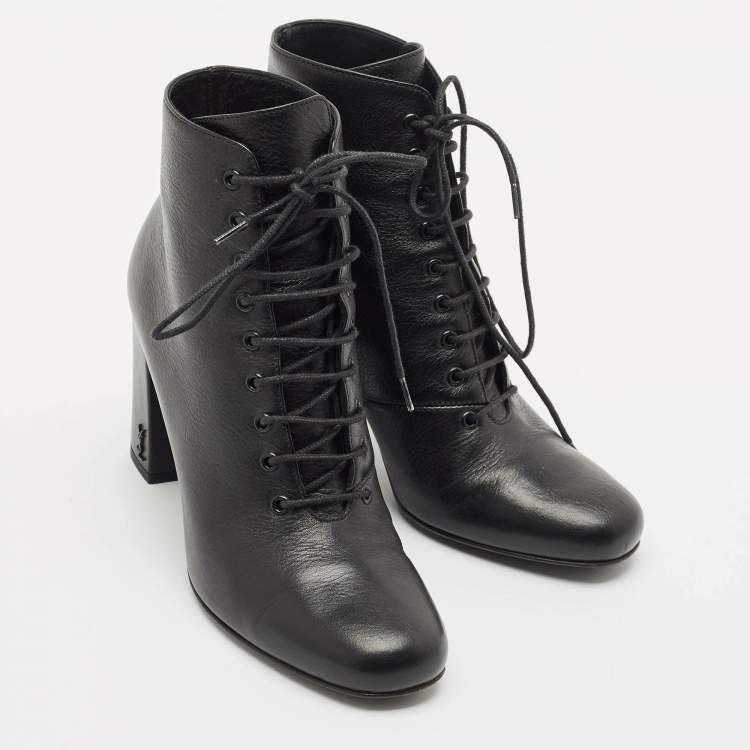 Pre Owned Saint Laurent  Black Leather Ankle Length Boots Size 36