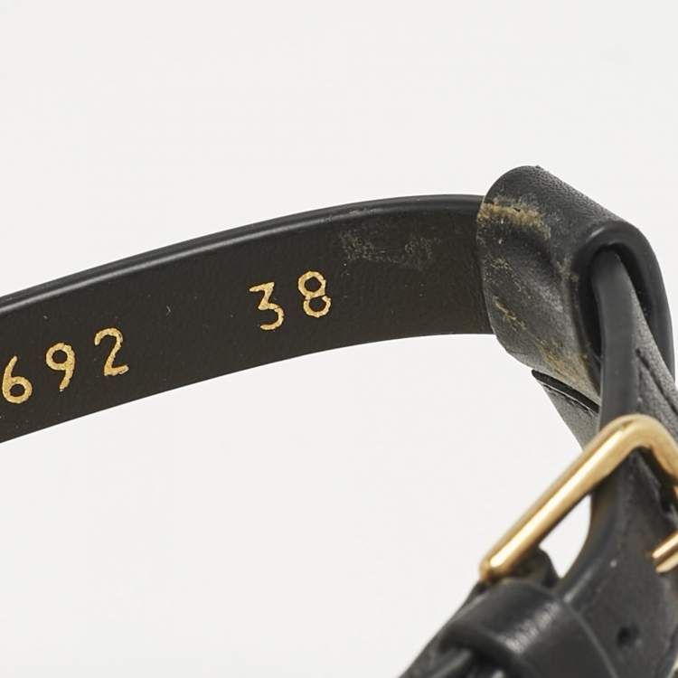 Pre Owned Saint Laurent Black/Beige Leather and Raffia Cassandra Thong Sandals Size 38
